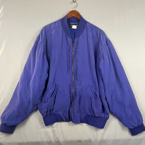 Vintage Substudio Womens Large Blue Bomber Jacket Lightweight 100% Silk Zip‎ Up